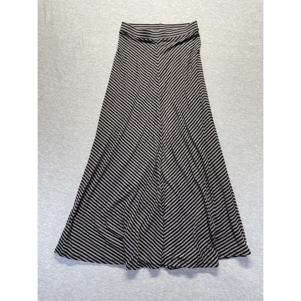 INC International Concepts Maxi Skirt Womens XS Gray Black Striped Rayon Pull On